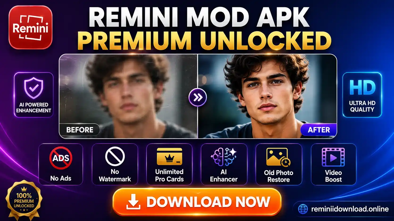 Remini Mod APK 2026 Premium Unlocked Download AI Photo Enhancer