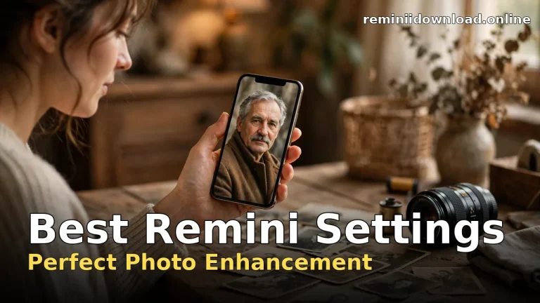 Best remini settings shown on a smartphone enhancing a portrait photo