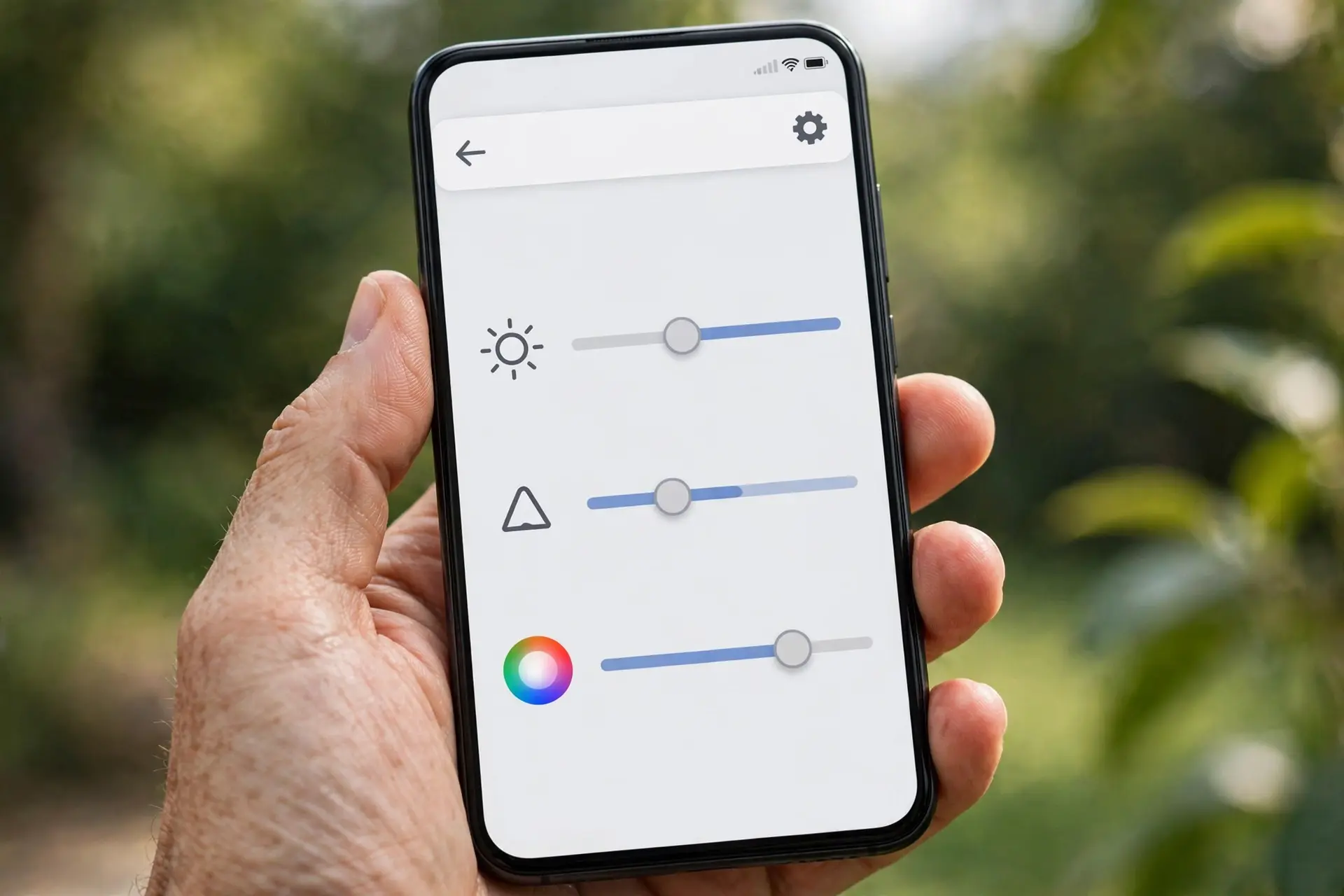 Phone screen showing best Remini settings sliders for enhancement, sharpening and color