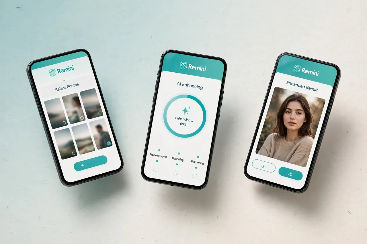 Remini app interface walkthrough — how to use Remini app enhancement tools step by step
