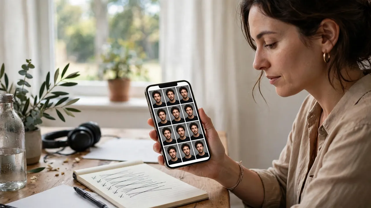 Reviewing a fresh grid of remini ai avatars and marking the usable portraits