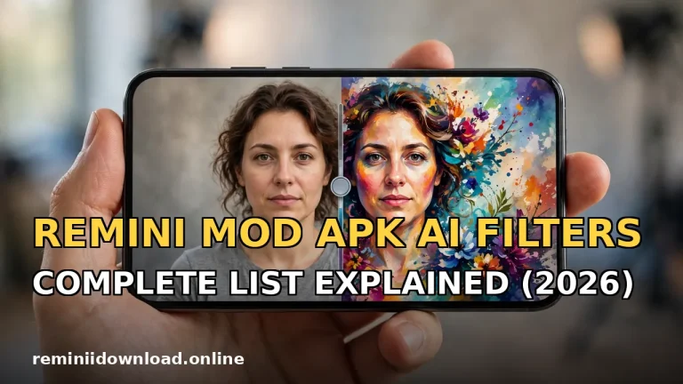 Remini AI filters catalogue on a smartphone with portrait styles side by side