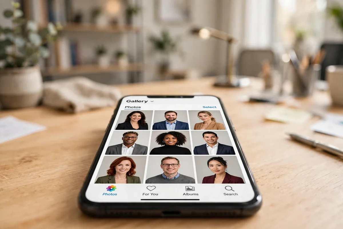 Remini AI headshots results gallery displayed on a smartphone