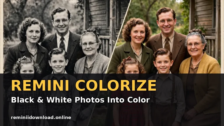 Remini Colorize featured image showing a black-and-white portrait turning into colour