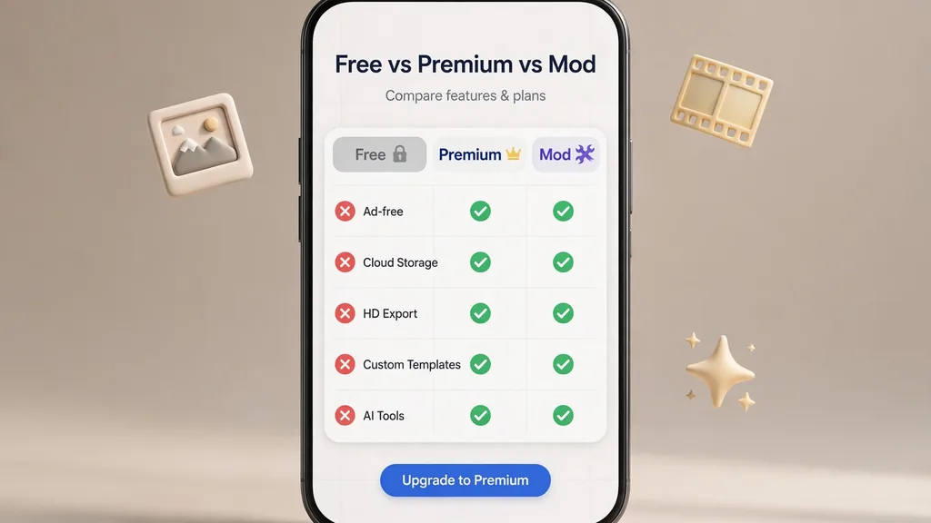 Remini premium unlocked features — free vs premium vs mod APK comparison