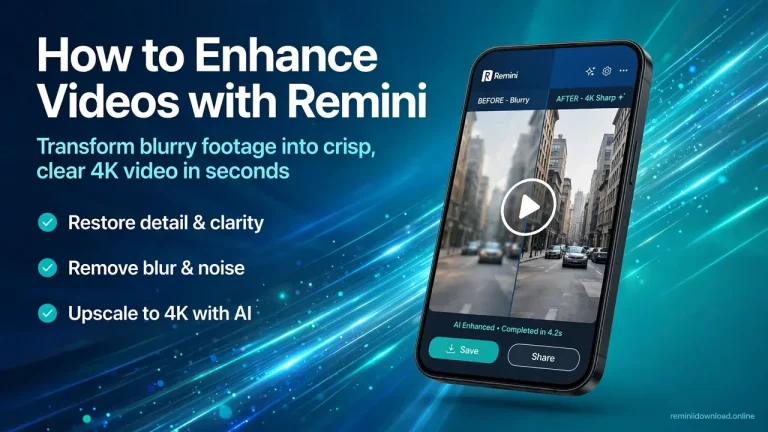 How to enhance videos with Remini — complete guide with a before and after video frame on a smartphone