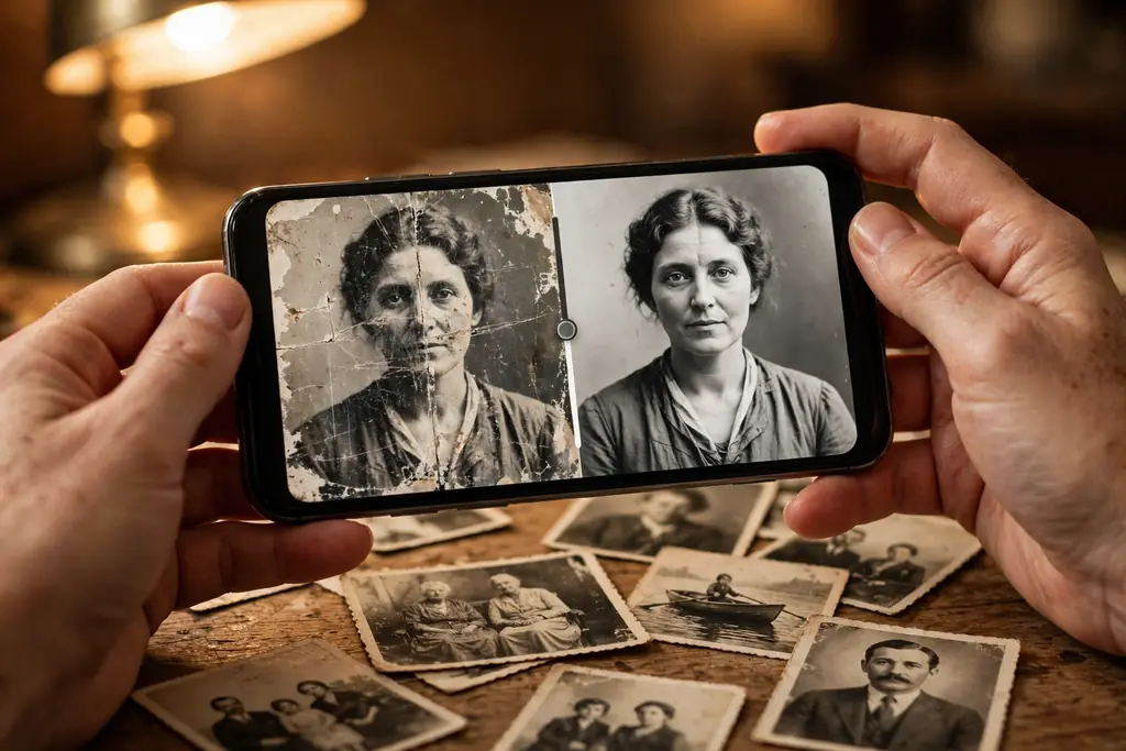 AI photo restoration of an old family photo — remini vs picsart comparison